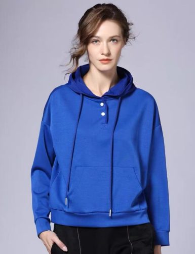 Button-Accent Hooded Sweatshirt