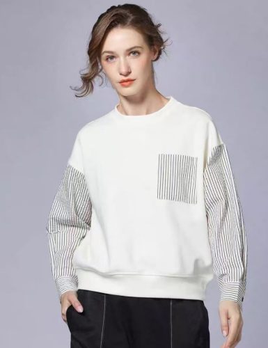 Striped Panel Crew Neck Sweatshirt Series (Navy & Cream)