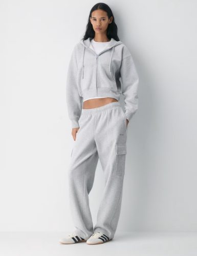 Grey Cropped Zip-Up Hoodie