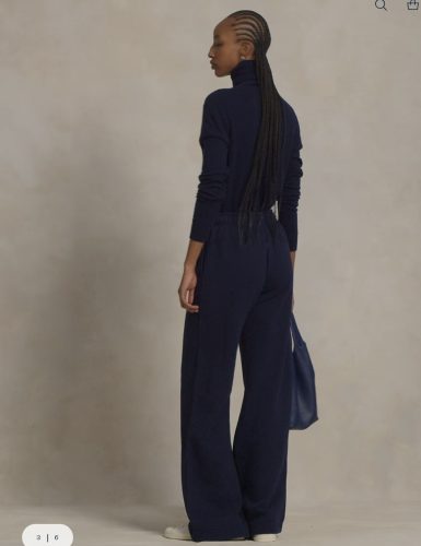 Navy Blue Wide-Leg Drawstring Sweatpants