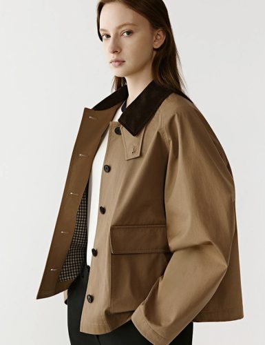 Khaki Contrast-Collar Utility Jacket