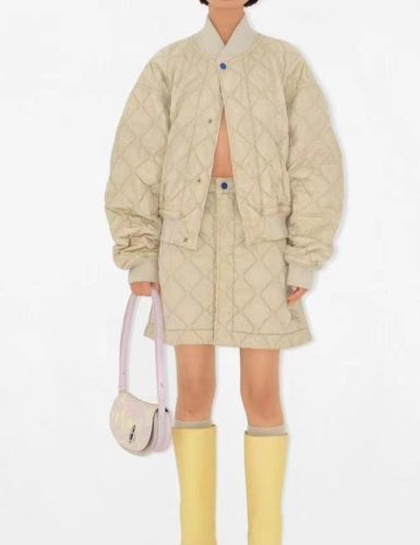 Beige Quilted Bomber Jacket
