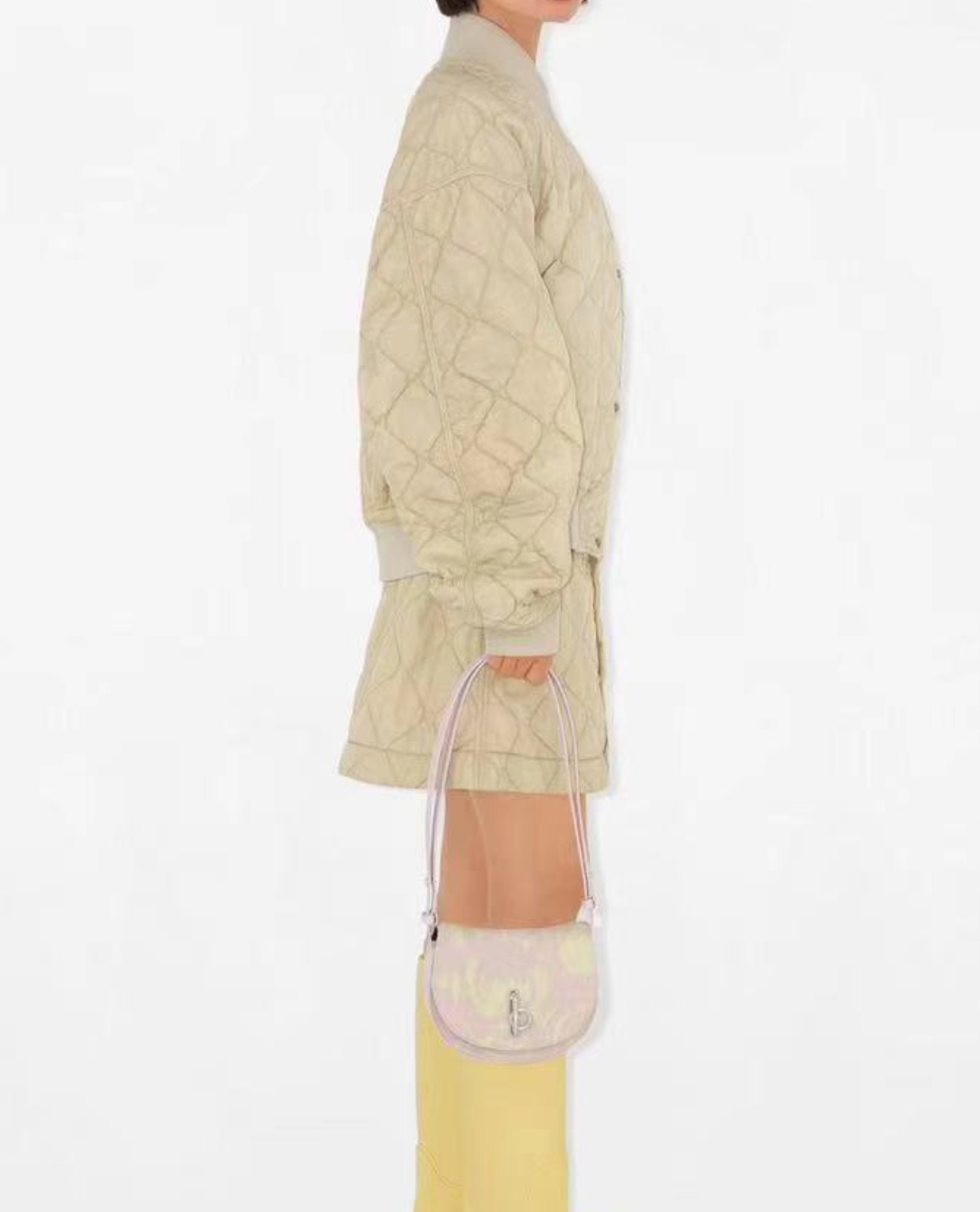 Beige Quilted Bomber Jacket - 图片 3