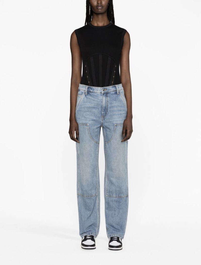 Light Blue High-Waisted Wide-Leg Cargo Jeans