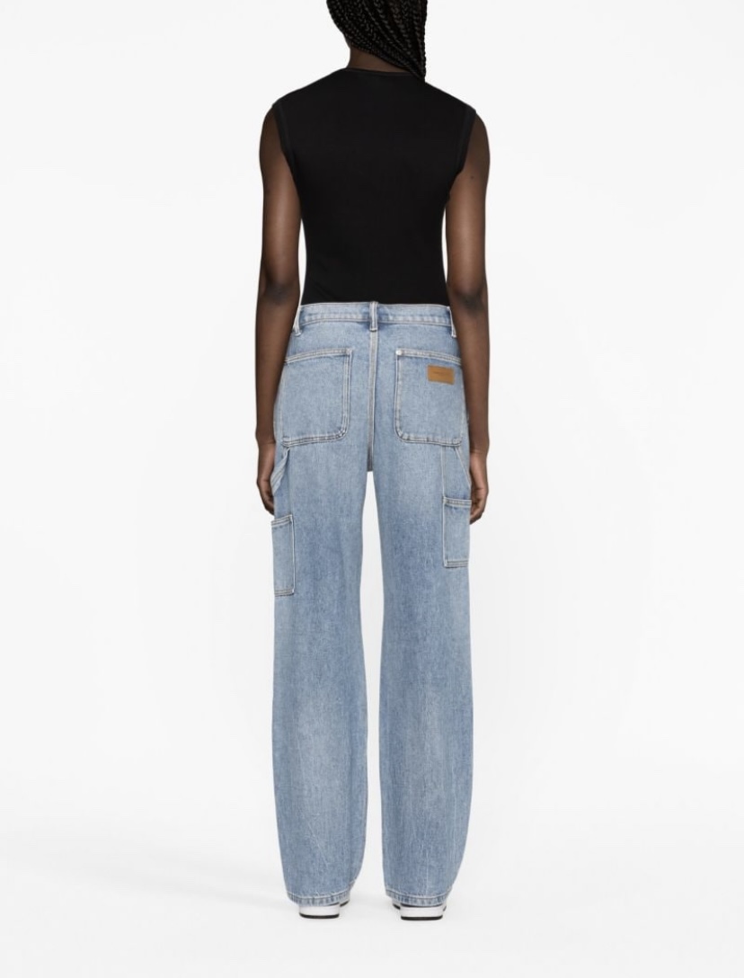 Light Blue High-Waisted Wide-Leg Cargo Jeans - 图片 3