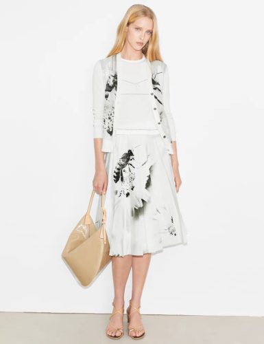 White V-Neck Cardigan with Bee Print