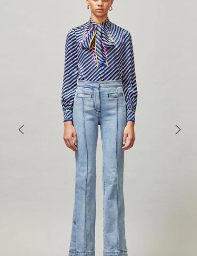 Light Blue High-Waisted Flare Jeans with Seam Detailing