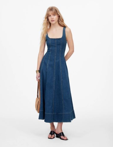 Denim Square Neck Midi Dress