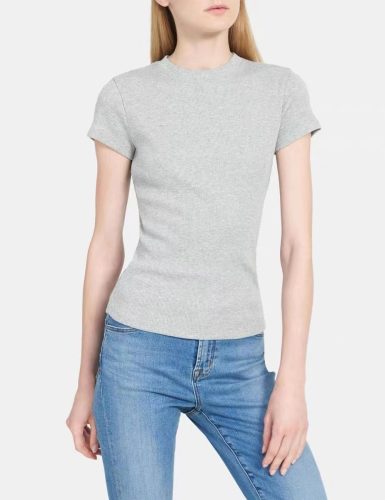 Grey Ribbed Crew Neck Fitted T-Shirt