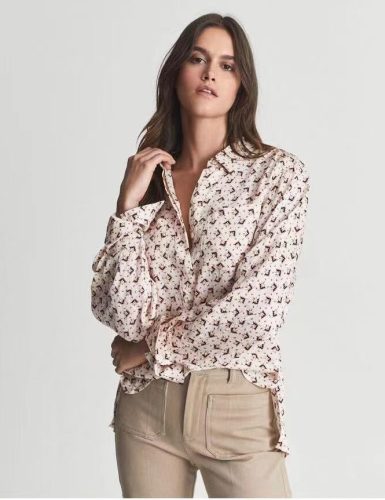 Blush Floral Print Silk Blouse