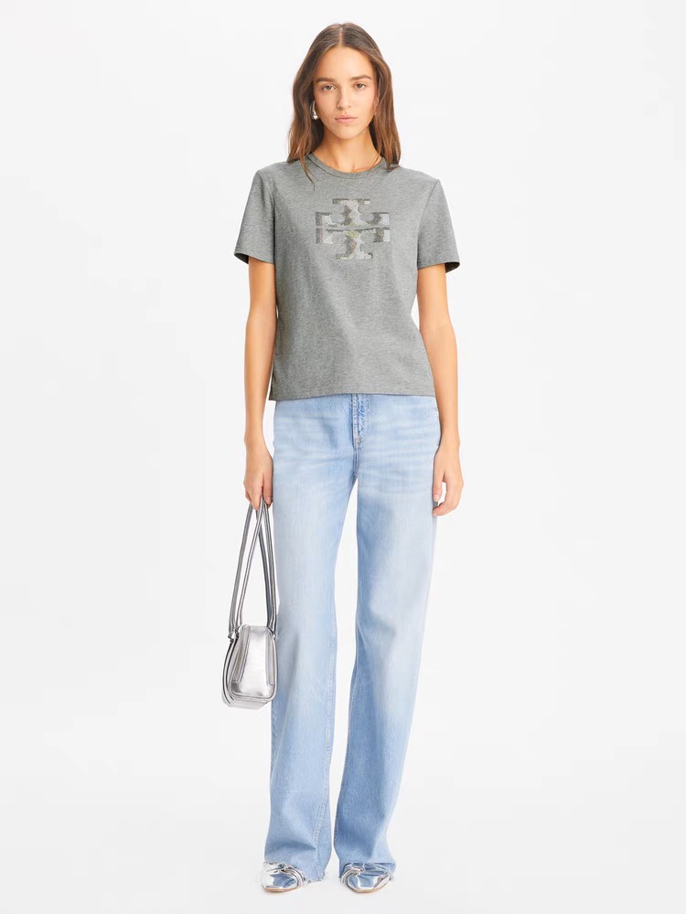 Grey Sequin Logo Crew Neck T-Shirt