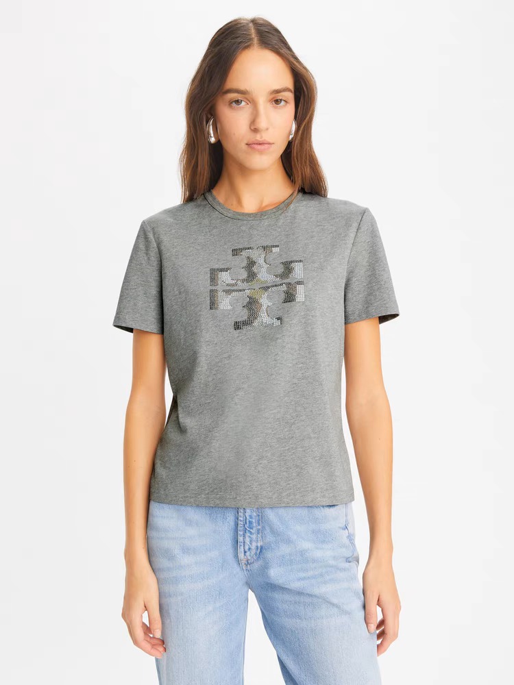 Grey Sequin Logo Crew Neck T-Shirt - 图片 3