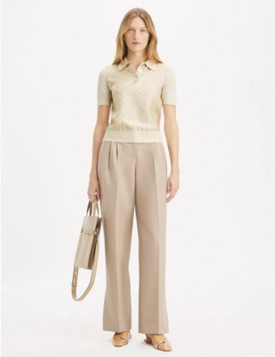 Beige Jacquard Polo Shirt with Monogram Pattern