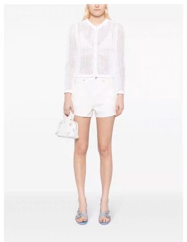 White Denim Shorts with Cut-Out Logo Waistband