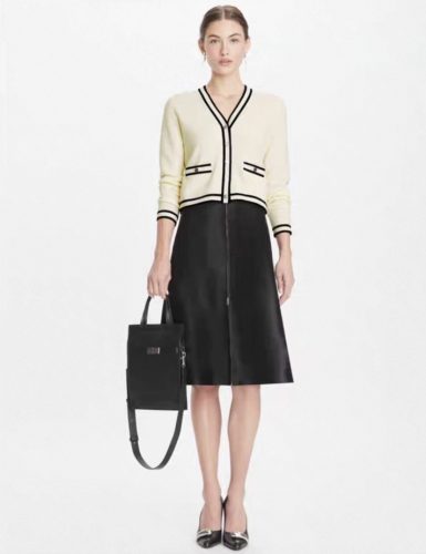 Cream Knitted Cardigan with Black Piping and Metallic Buttons