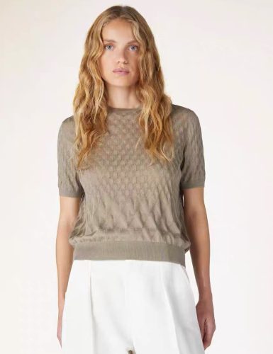 Taupe Open-Knit Short-Sleeve Sweater