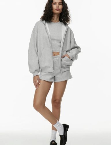 Light Grey Oversized Zip-Up Hoodie with Kangaroo Pocket