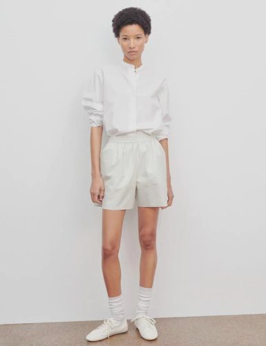 Elastic-Waist Tailored Shorts (Off-White & Black)
