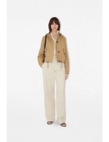 Khaki Cropped Hooded Jacket with Drawstring Details