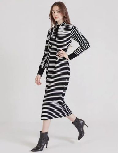 Striped Hooded Midi Dress