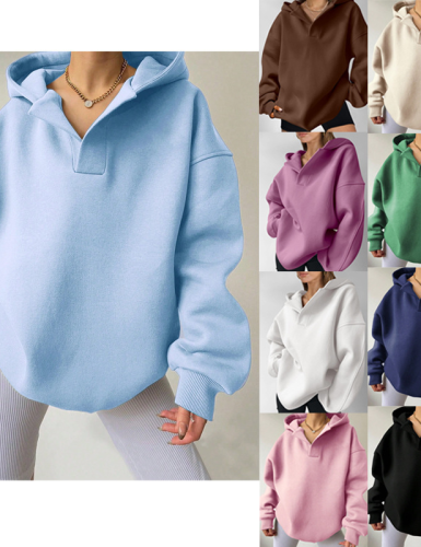 Colorful Oversized V-Neck Hooded Sweatshirt