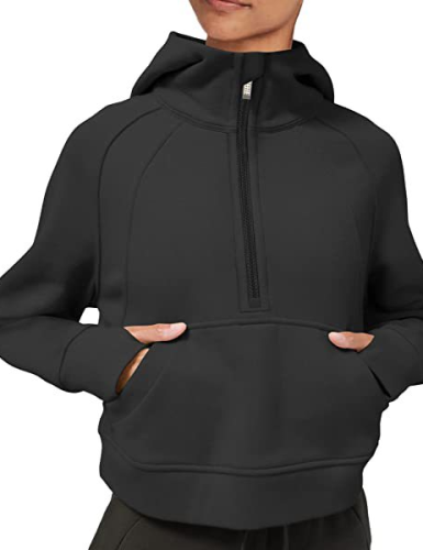Sporty Half-Zip Raglan Hooded Sweatshirt