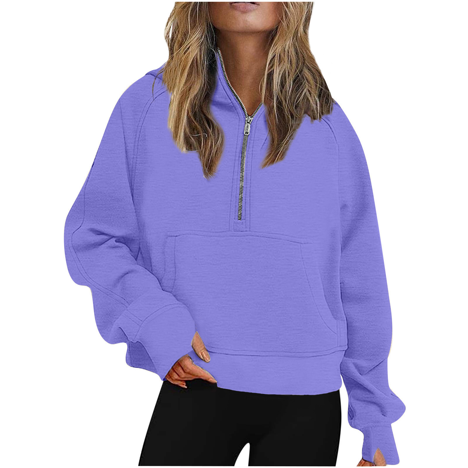 Lavender Half-Zip Hooded Sweatshirt - 图片 3