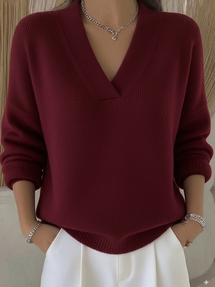 Soft Pink Deep V-Neck Knit Sweater - 图片 4