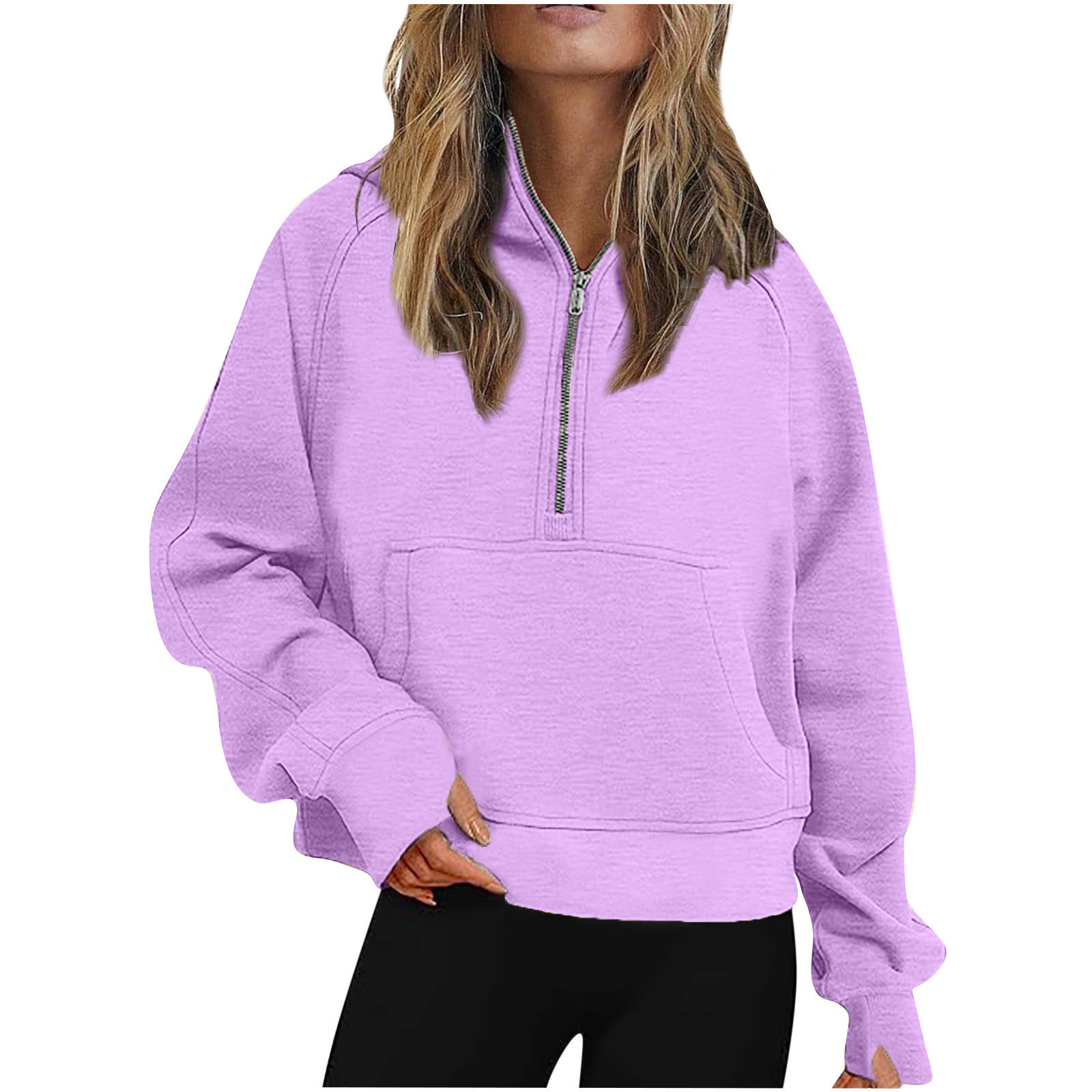 Lavender Half-Zip Hooded Sweatshirt - 图片 5