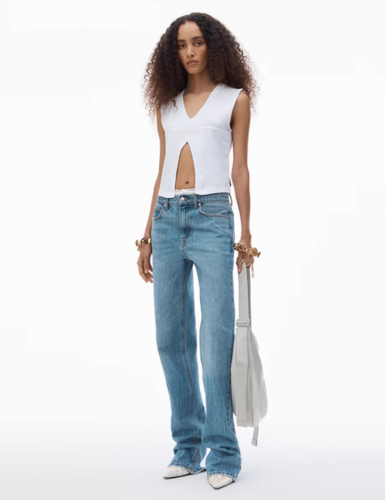 Light Blue High-Waisted Straight-Leg Jeans